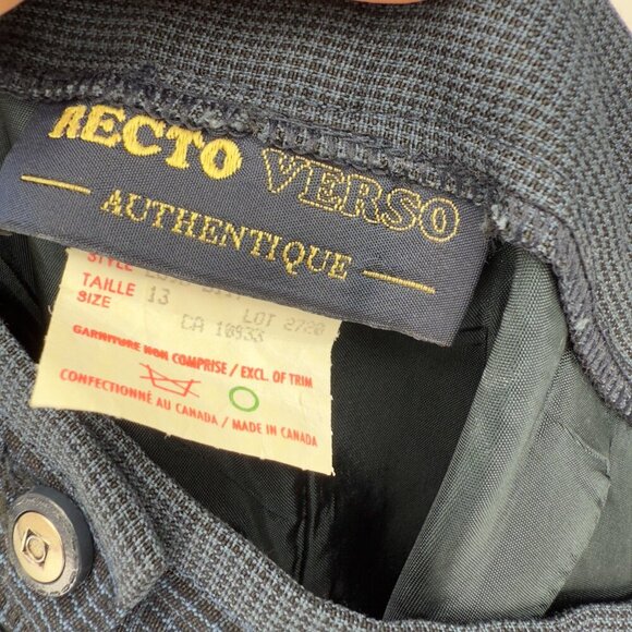 VTG Upcycled Academia Navy Blue Checked Button-Down Preppy Midi Skirt sz 13 / L - Picture 5 of 9